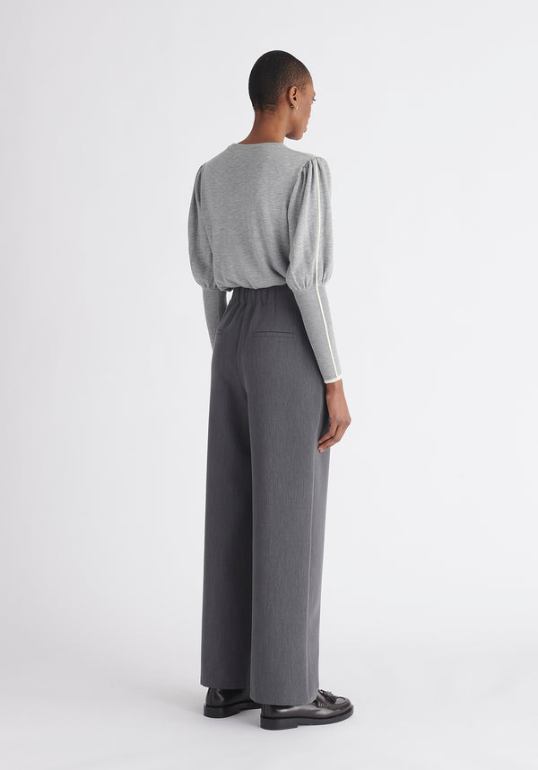 Paisie Contrast Colour Edge Knitted Top in Light Grey Back